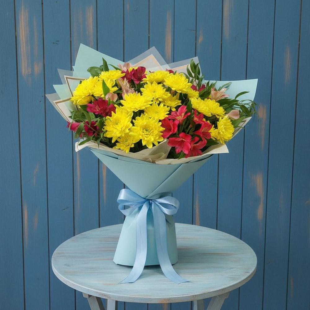 Букет цветов из: Альстромерии и Хризантемы в Молоди