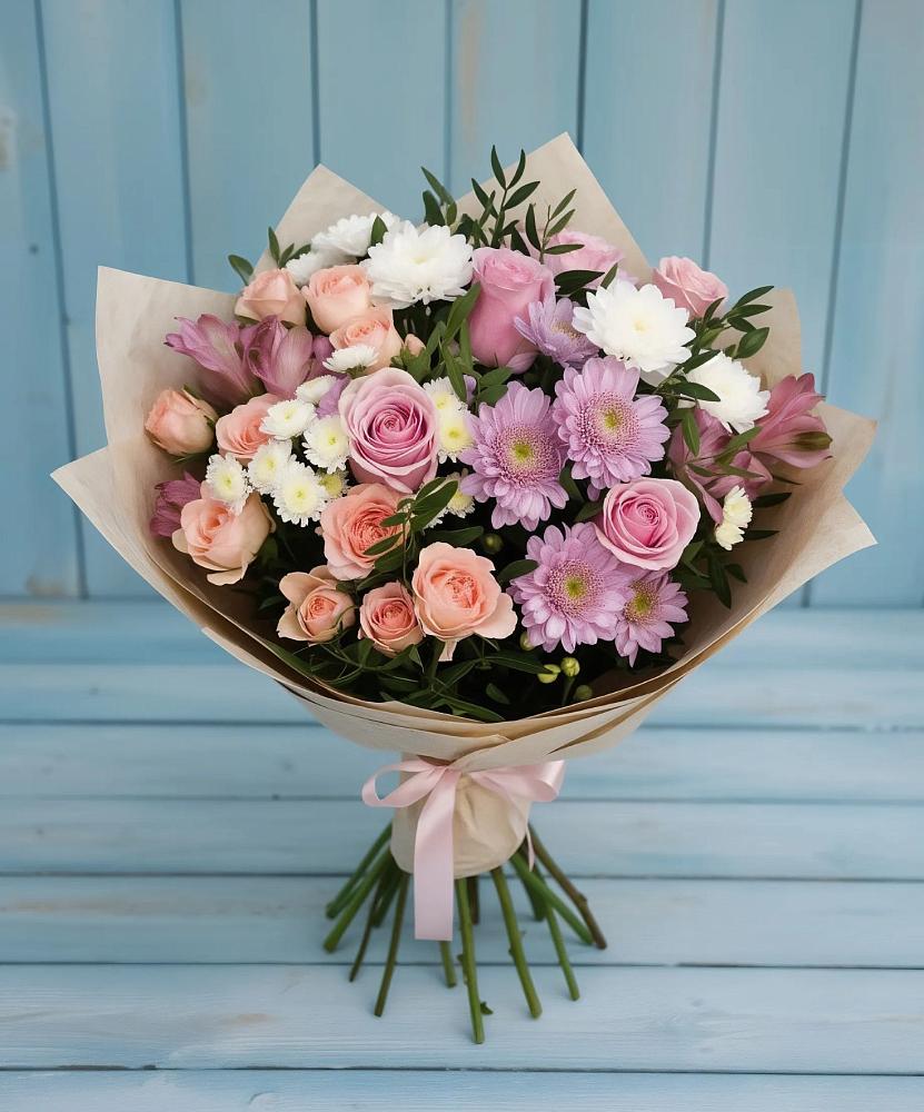 Букет цветов из: Хризантемы, Розы и Альстромерии в Молоди