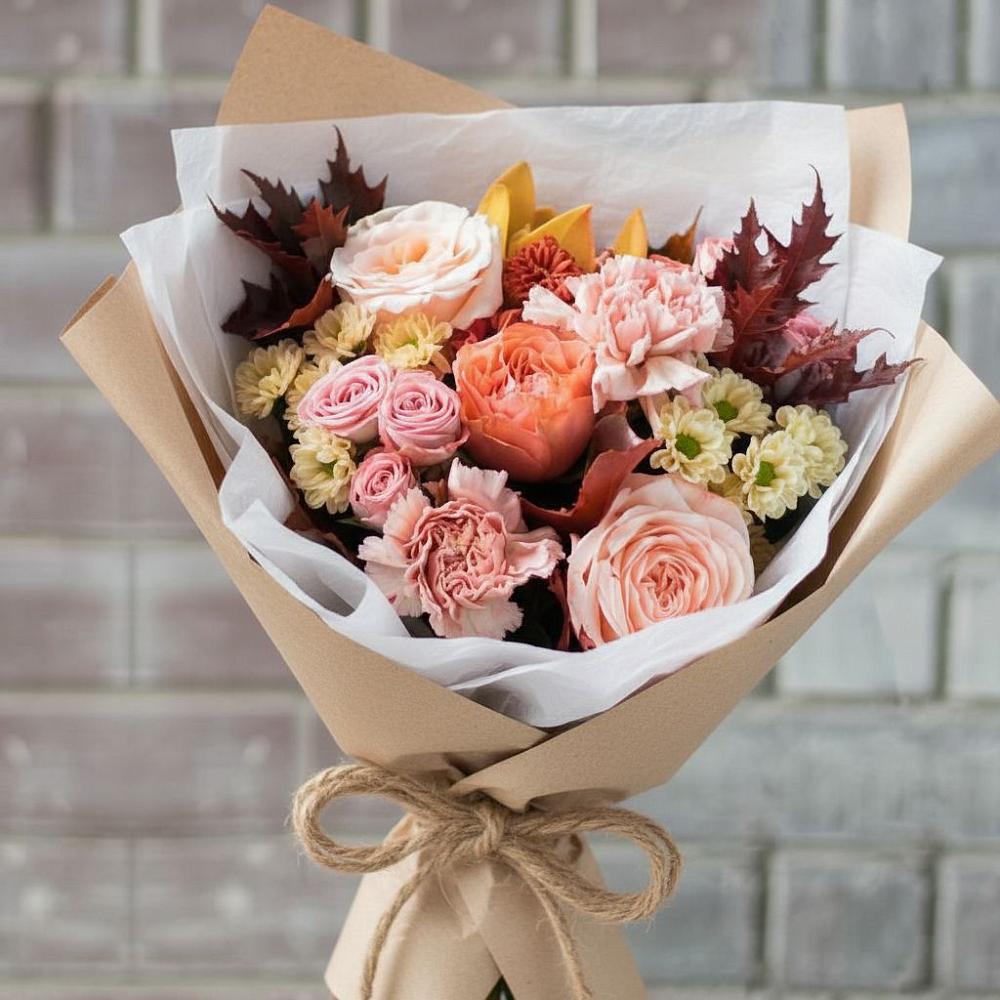 Букет цветов из: Гвоздики, Хризантемы и Розы в Молоди