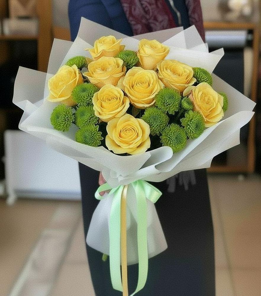 Букет цветов из: Хризантемы и Розы в Молоди
