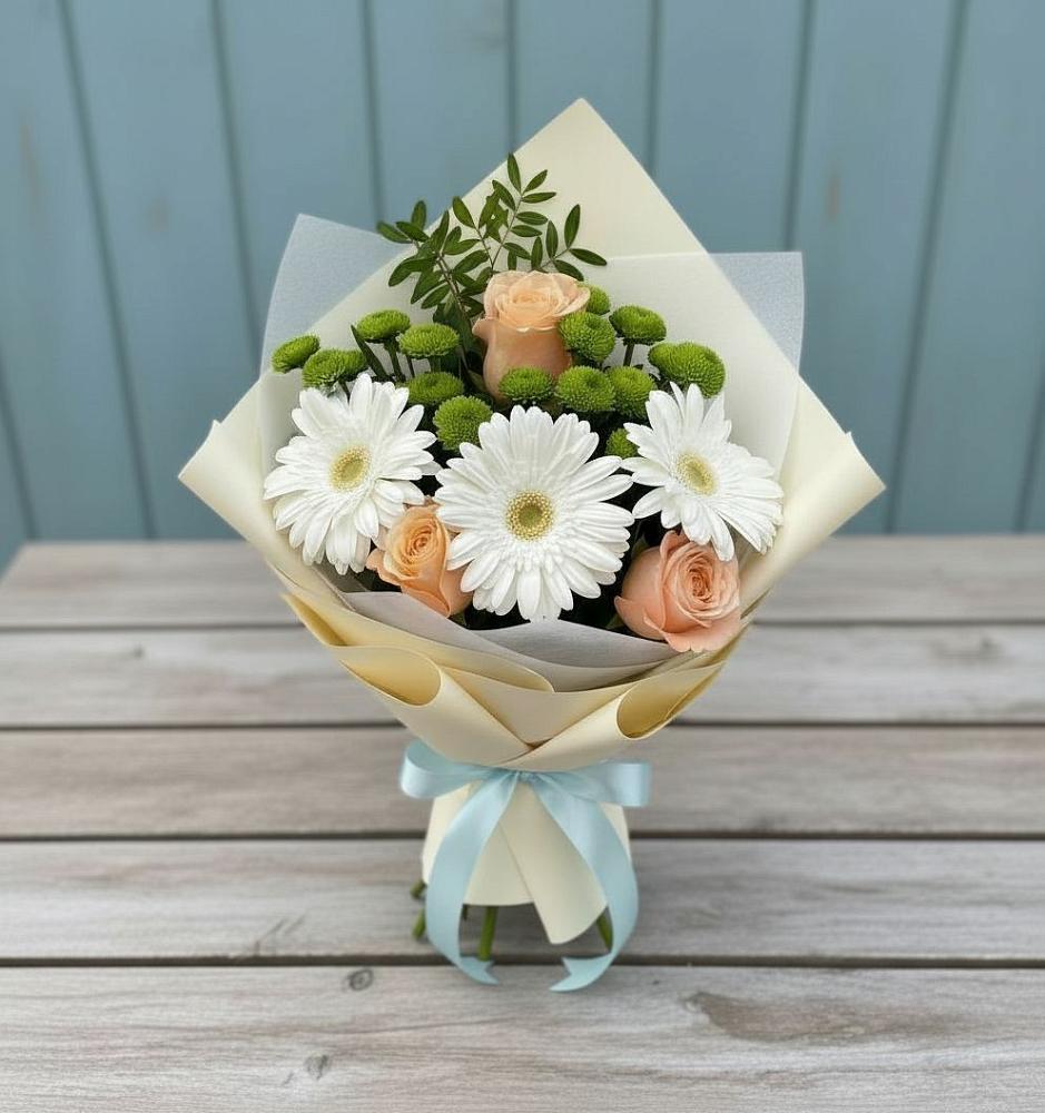 Букет цветов из: Герберы, Розы и Хризантемы в Молоди