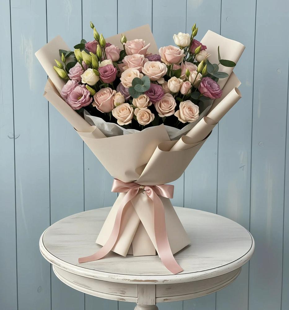 Букет цветов из: Розы и Лизиантусы в Молоди