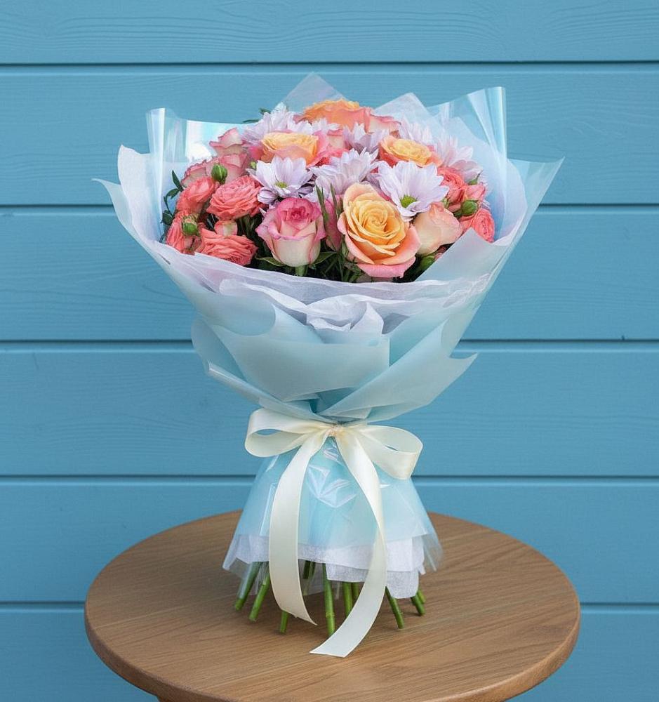 Букет цветов из: Хризантемы и Розы в Молоди